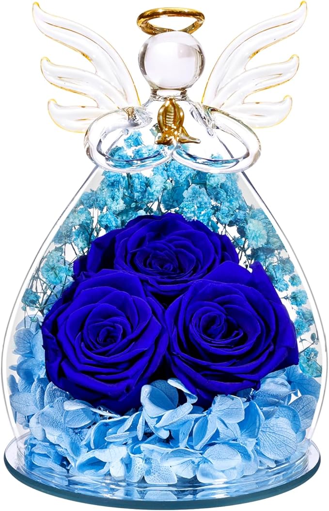 Beferr Valentines Day Rose Gifts for Her Women Mom Gifts for Birthday, Fresh Flowers for Delivery Forever Preserved Rose in Glass Angel Figurine, for Grandma Wife Daughter Girlfriend
