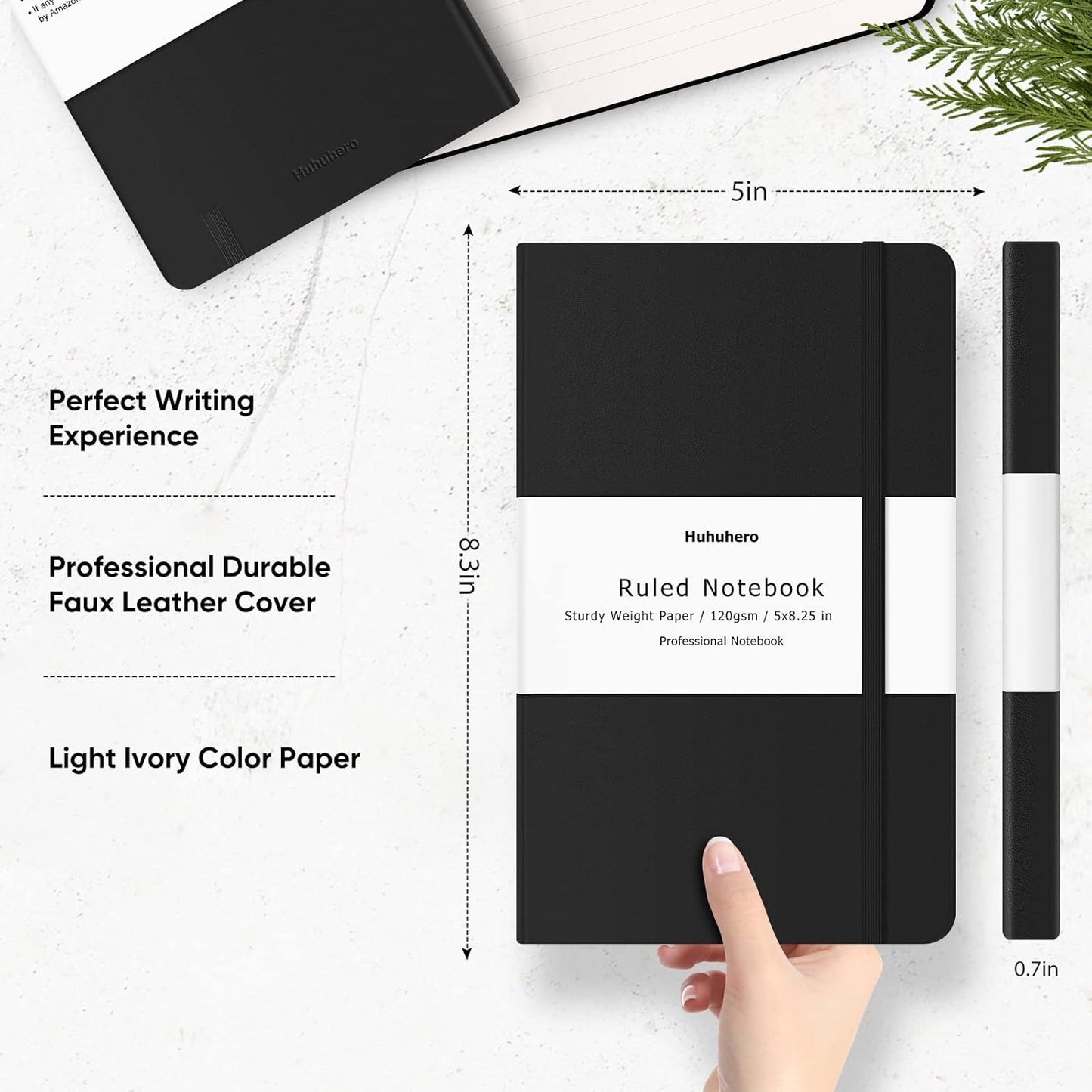 Huhuhero Notebooks Journal, Ruled Notebook, Premium Thick Paper Lined Journal, Black Hardcover Notebook for Office Home School Business Writing Note Taking Journaling, 5"×8.25" (12, Black)