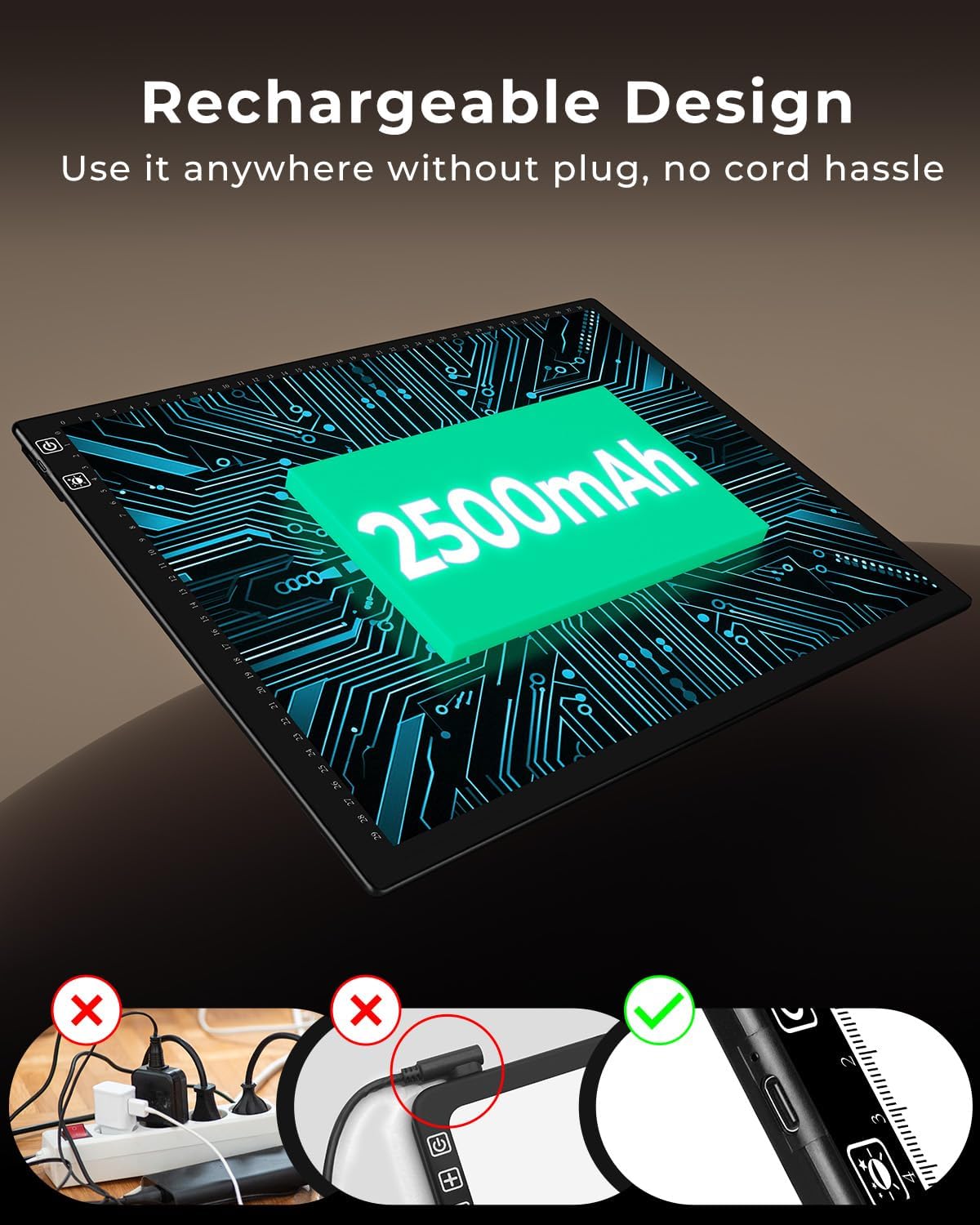 Bylitodt Rechargeable A3 Light Pad, Diamond Art Light Board, Lightbox for Tracing and Drawing with 3 Colors & 6 Brightness, Tracing Pad for Weeding Vinyl, Sketching, Diamond Painting Accessories