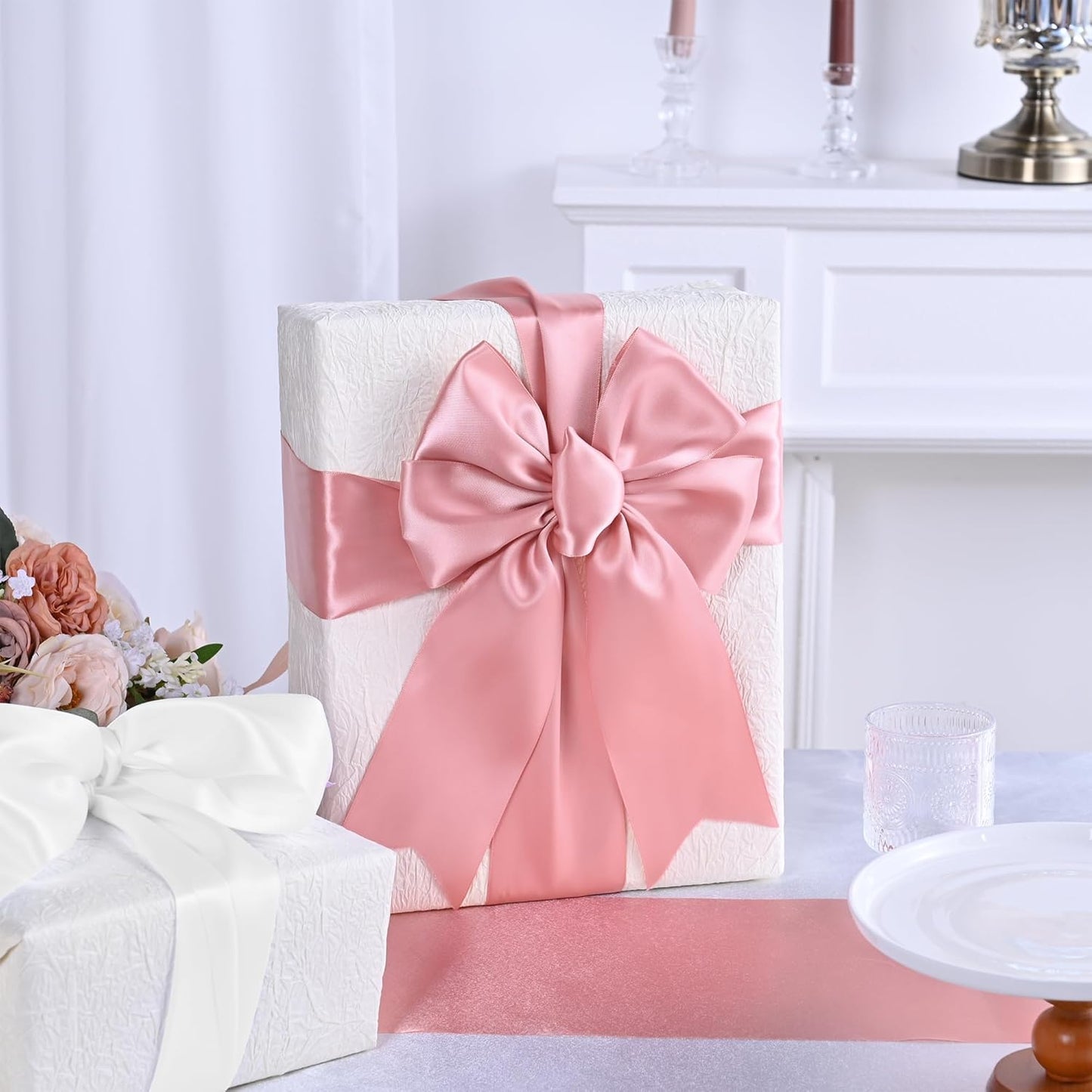 Pink Satin Ribbon 3 Inch X 15 Yards Solid Color Double Faced Ribbons Perfect for Crafts Wedding Decor Bow Making Arts Sewing and More