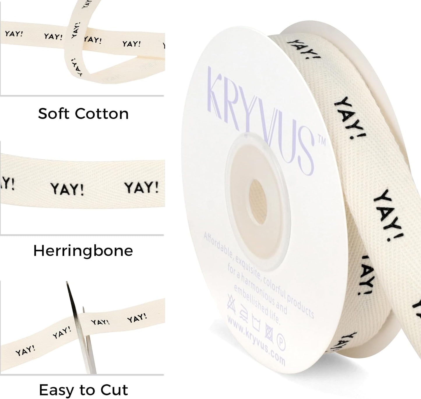 Yay! Ribbon - 5/8 Inch x 12 Yards Natural Twill Tape Ribbon, Cotton Herringbone Ribbons for Gift Wrapping, Birthdays, Weddings, Christmas, Anniversaries, Valentine's Day, Mother's Day