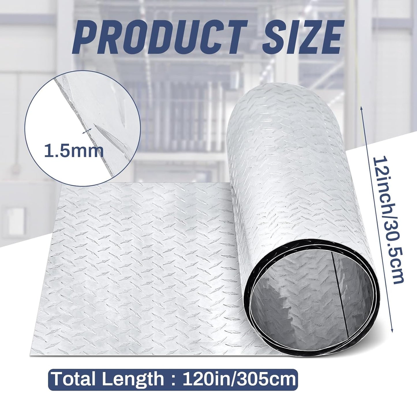 Diamond Plate Sheet Metal Heavy Duty Tread Aluminum Sheet Diamond Tread Plate for Wall Covering, Cargo Trailer, RV and More(12 x 120 Inch,Silver)