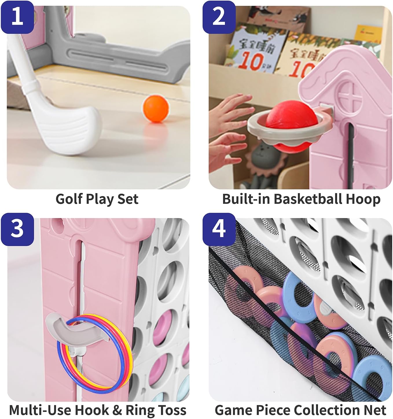 UNICOO Giant 4 in A Row Game with Carry Bag, Basketball Hoop, Ring Toss Game, 4-to-Score Game | Large Outdoor Yard Game, Parties & Gatherings Games