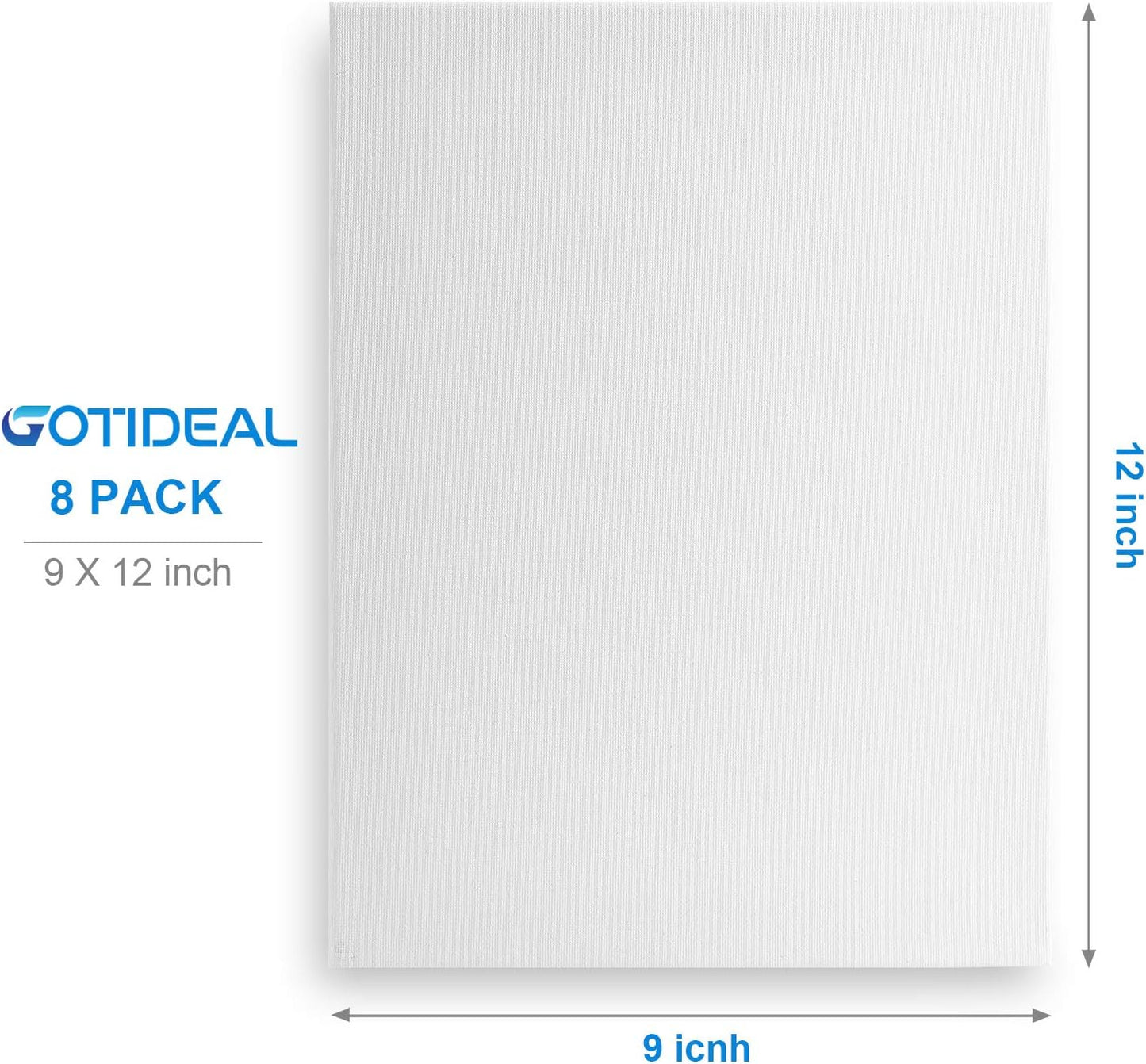 GOTIDEAL Stretched Canvas, 9x12 Inch Set of 8, Primed White - 100% Cotton Artist Canvas Boards for Painting, Acrylic Pouring, Oil Paint Dry & Wet Art Media