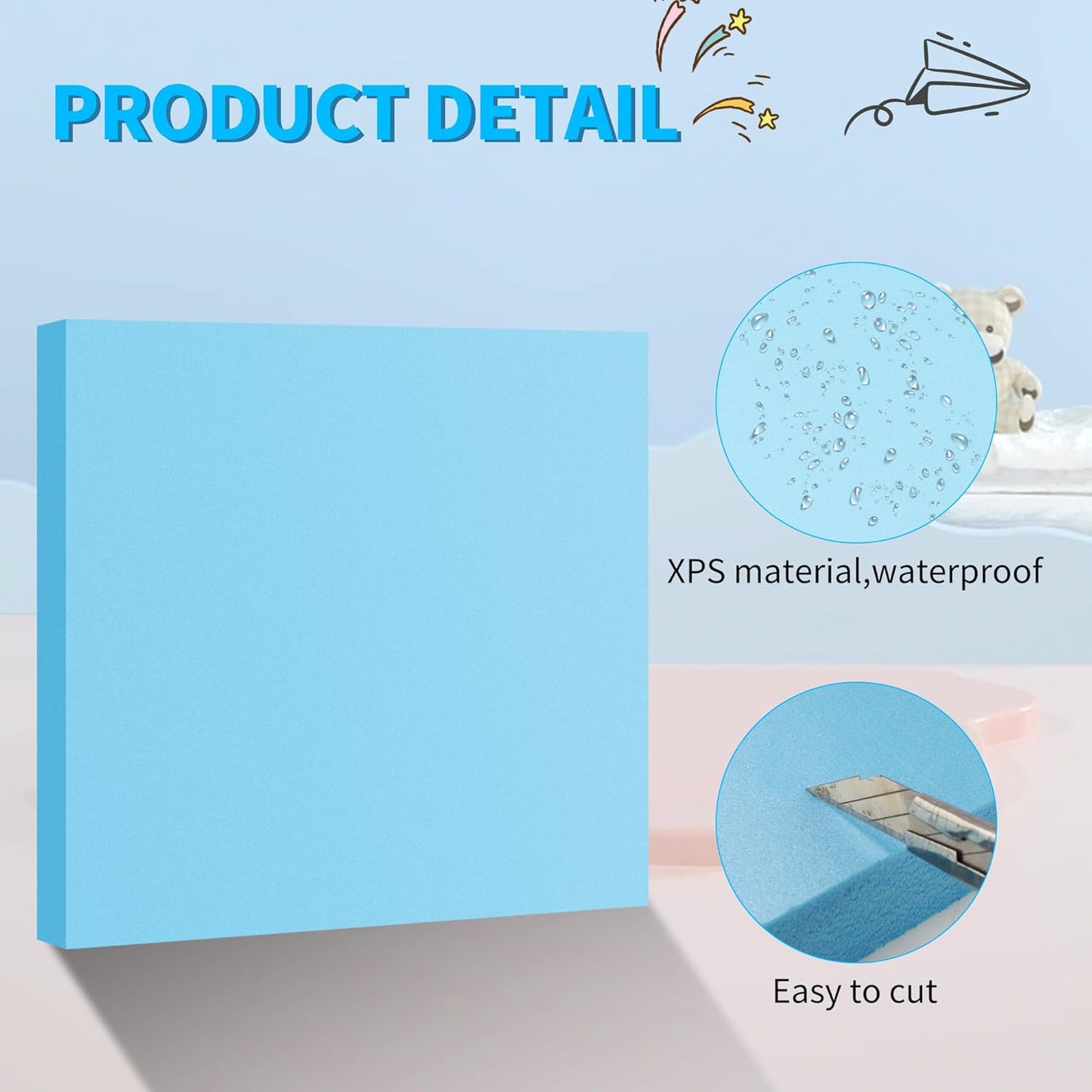 LuckyFoam Blue 10 Pack 12x12x0.79 inch Foam Sheets 0.79 Inch Thick Polystyrene Rectangles XPS Foam Board Craft for Insulating DIY Modeling Art Supplies