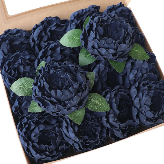 Floroom Artificial Flowers 16pcs 4" Navy Blue Blooming Peonies Real Looking Foam Fake Peony with Stems for DIY Wedding Bouquets Bridal Shower Centerpieces Floral Arrangements Party Tables Decorations