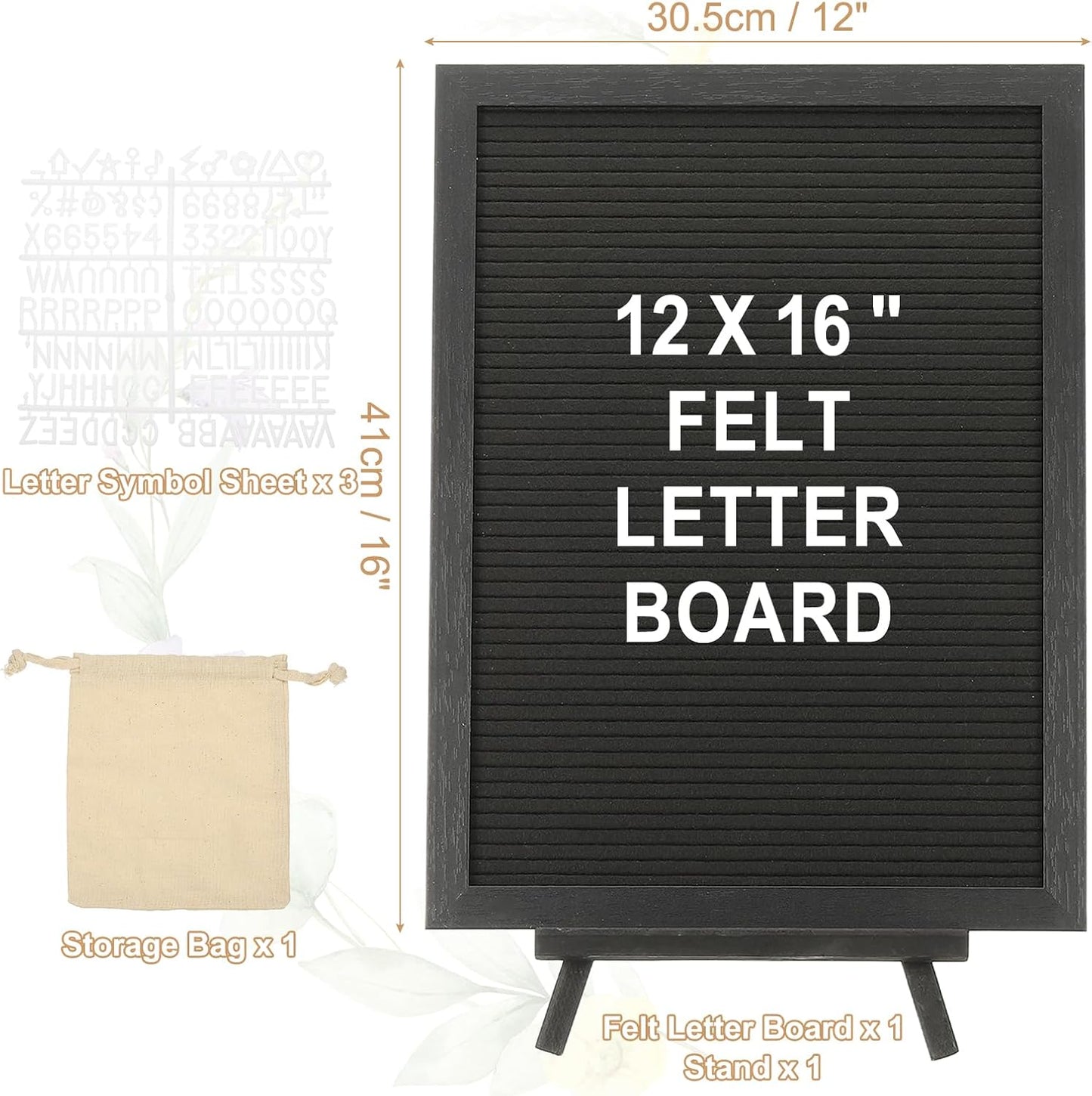 PATIKIL Felt Letter Board, 12x16Inches Black Wooden Changeable Message Board with Storage Bag Stand for Kitchen Menu Classroom Farmhouse Decor Notes, White Letter