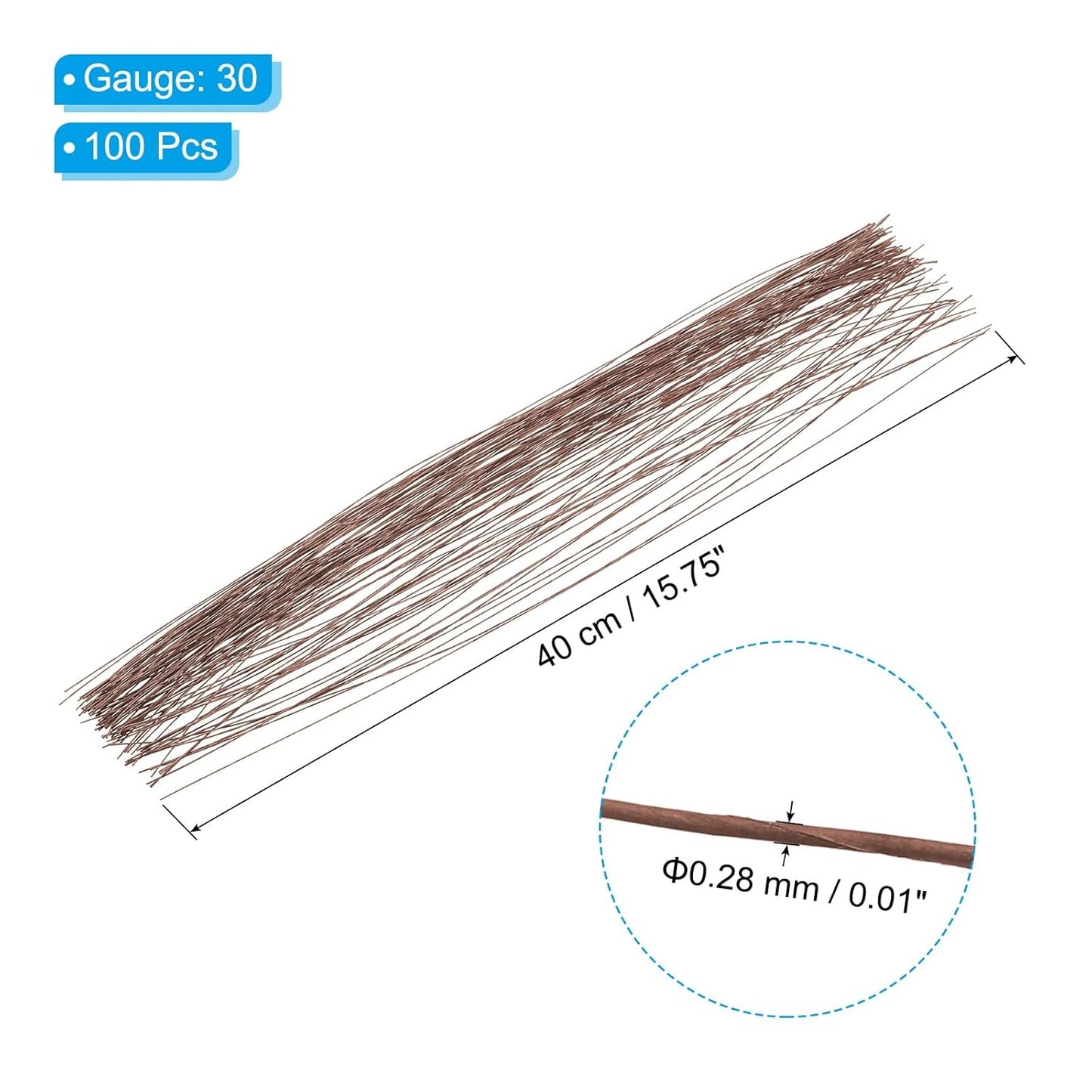 PATIKIL 30 Gauge 16" Floral Stem Wire, 100 Pcs Paper Wrapped Iron Artificial Flower Stem Accessories for DIY Bouquet Stem and Craft Decoration, Brown