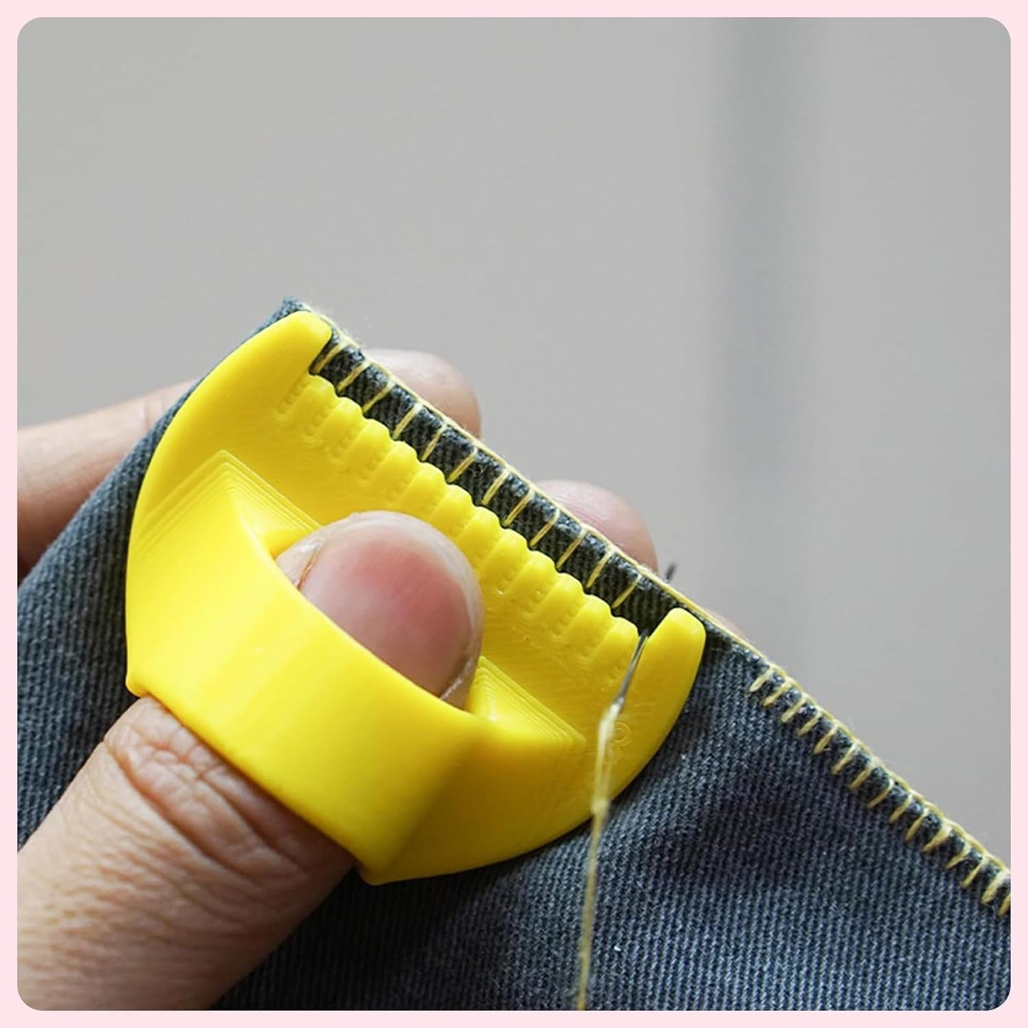 4mm Seam Guide for Hand Sewing Edge Lockranding Tool, Sewing Needle Gauge Measuring Tool, Mini Finger Ruler Kit Ideal for Leather/Fabric/Craft Sew, Yellow 2 Pcs