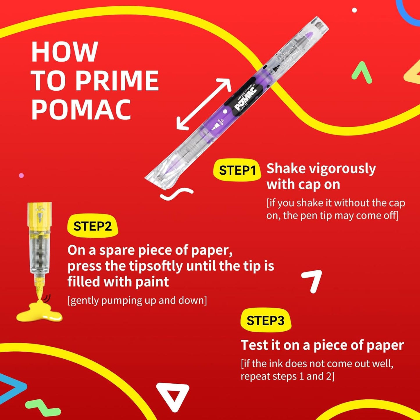 POMAC Dual Tip Acrylic Paint Markers Pens 12 Assorted Colors, Direct Liquid Acrylic Marker with Brush & Fine Tip, Water-Based Paint Marker for Fabric, Canvas, Rock, Glass, Wood, Crafts, Art Supplies