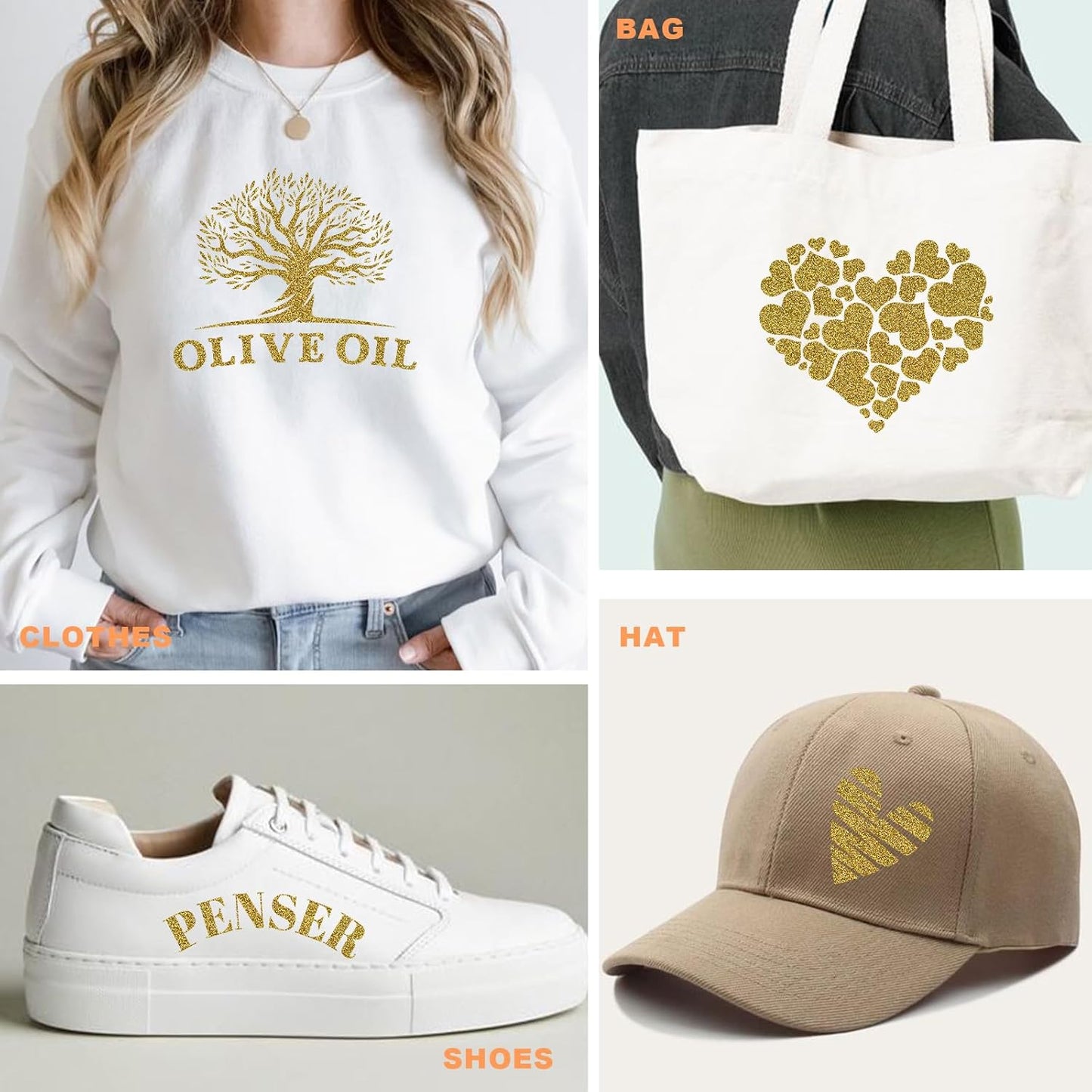 Glitter HTV Heat Transfer Vinyl Rolls- 10" x 8ft. Glitter HTV for Shirts. Iron on Vinyl and Heat Transfer Vinyl for All Cutters Machines. Easy to Cut & Weed Heat Vinyl Designs (Gold)