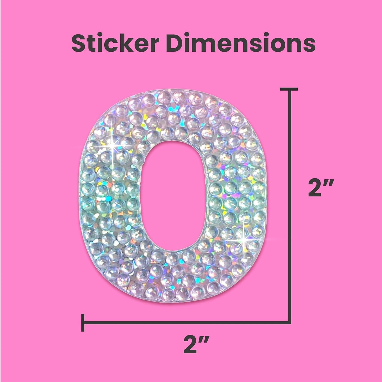 StickerBeans® Rhinestone Alphabet Letter Sticker O - Unique Sparkly Design 2” x 2” Cut-to-Shape Adhesive - Personalization, Collecting, Gifting, Scrapbooking, Decorating Laptops, Phone Cases, All Ages