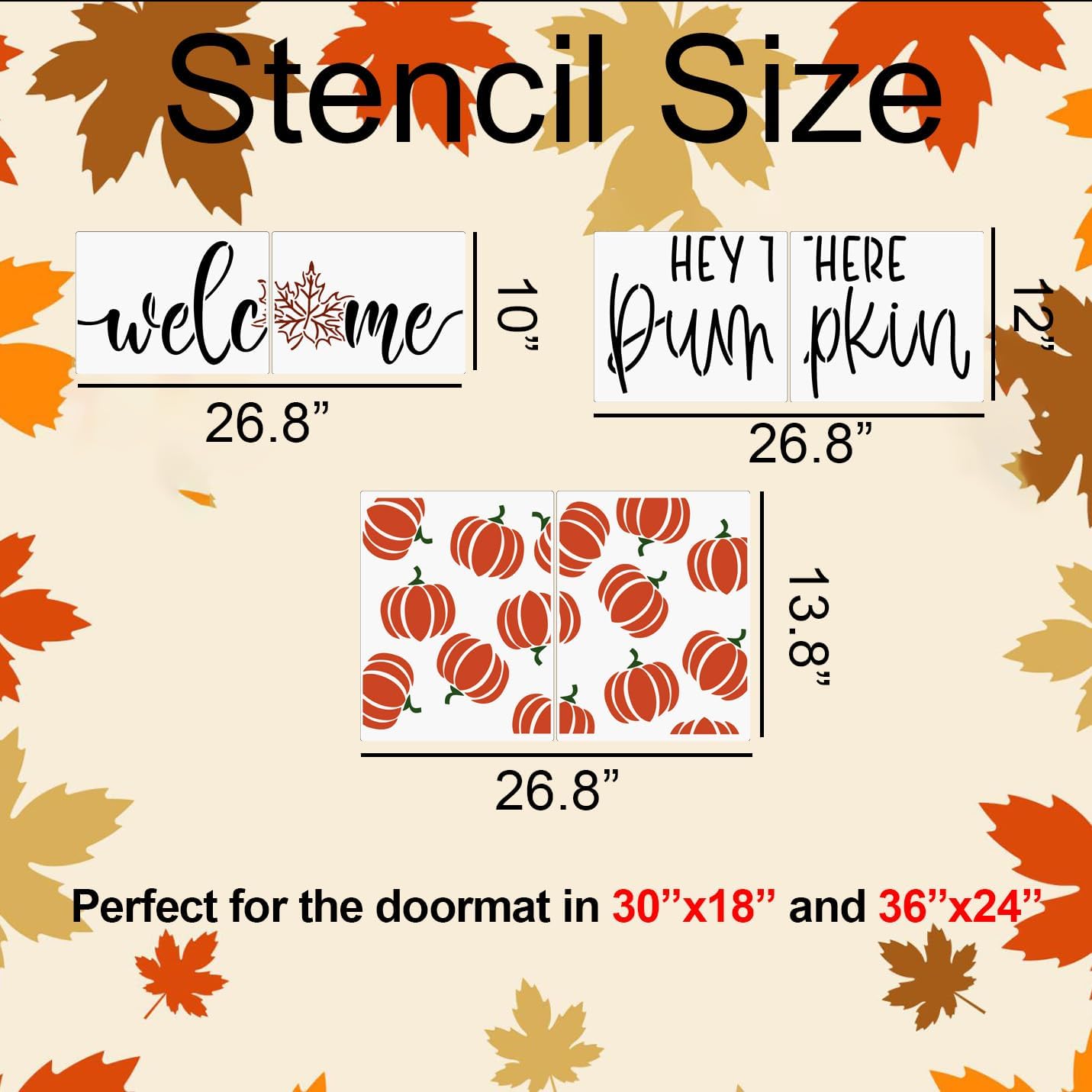 Fall Stencils for Door Mats 27”x14” Fall Doormat Stencils Pumpkin Stencil Templates for Doormat Wood Signs DIY Crafts Decor