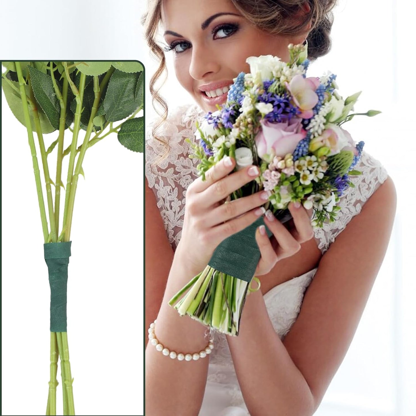 6 Roll Floral Tape 1/2inch Flower Tape Dark Green, Floral Tapes for Bouquet Stem Wrapping and Floral Crafts, Wedding Bouquet