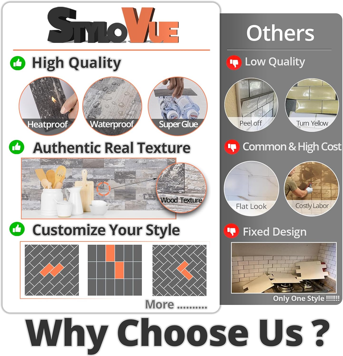 4 Pieces Peel and Stick Backsplash for Kitchen, 3" x 6" PVC Subway Tile Upgraded Distressed Wood Backsplash Stick on Tile Elevate Kitchen, Bathroom, Fireplace,RV