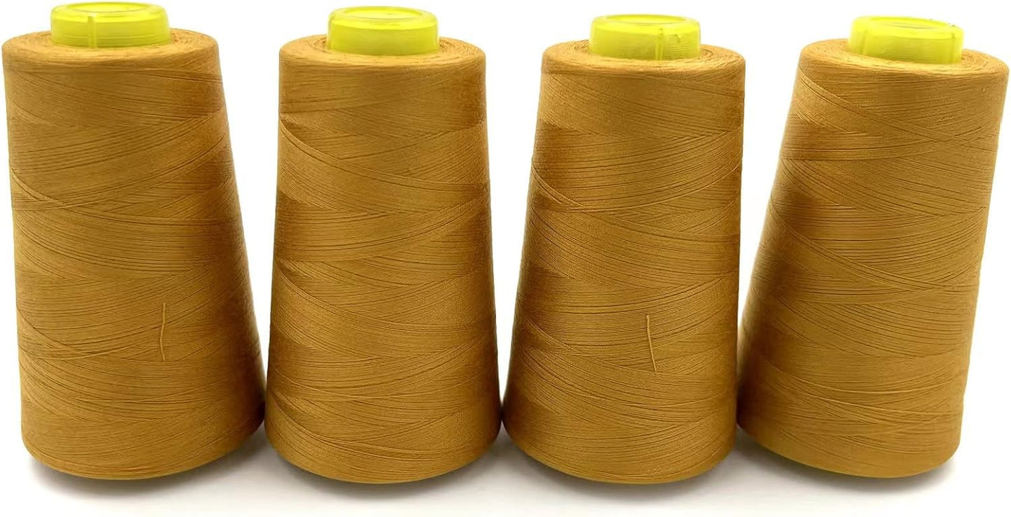 Tortoise 4 Cones of 3000 Yards Each Spool Thread for All Purpose, Quilting, Serger, Overlock Sewing Machines - 100% Polyester - 40S/2 Golden