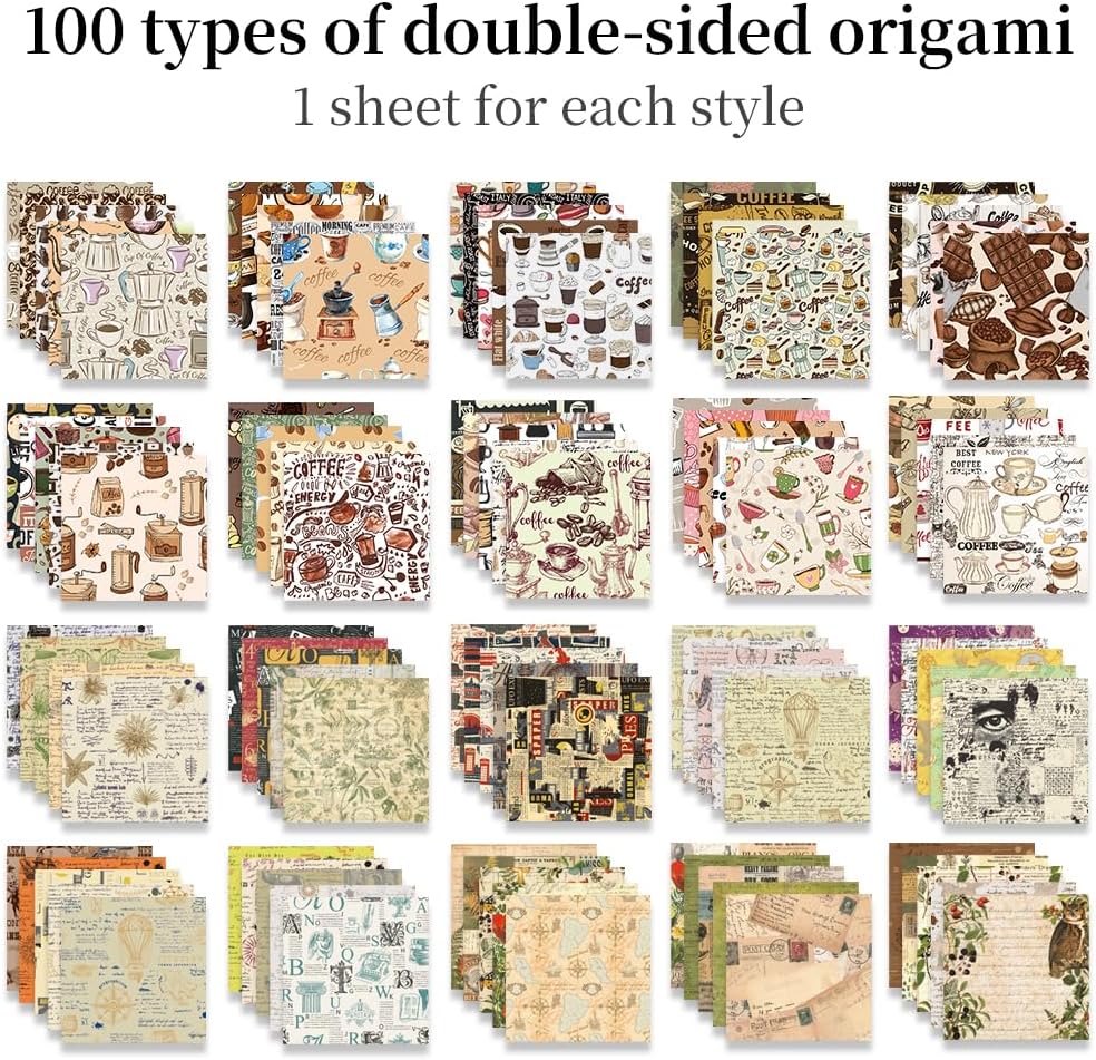 Origami Paper Kit Dobule Sided 100 Sheets 100 Colors 6 Inch Japanese Chiyo Square Easy Fold Arts Crafts DIY Handwork Origami Papers Beginner Coffee Newspapers