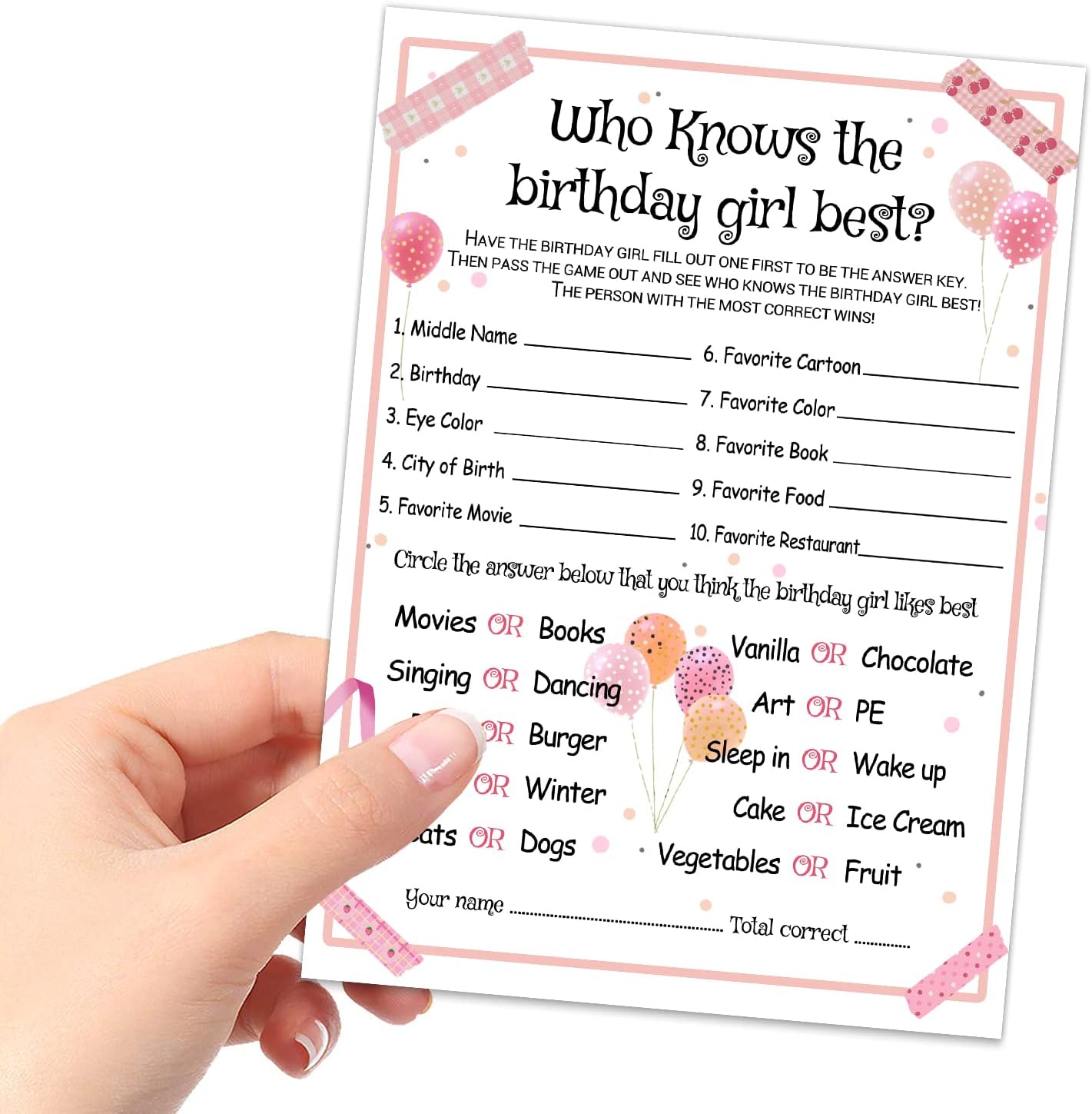 Who Knows the Birthday Girl Best - Girl Birthday Party Game - Themed Party Activity and Idea - Supplies, Decorations - 20 Game Cards