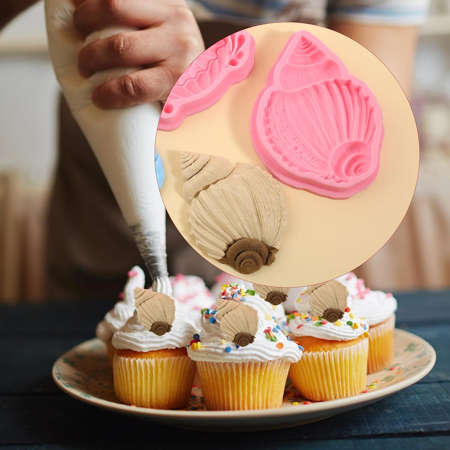 1Pcs Conch Cake Decoration Silicone Mold, Ocean Shell Candy Fondant Molds, Suitable for Chocolate Fudge Cookies Beach Theme Party Baking, Flower Paste UV Resin Clay Modeling