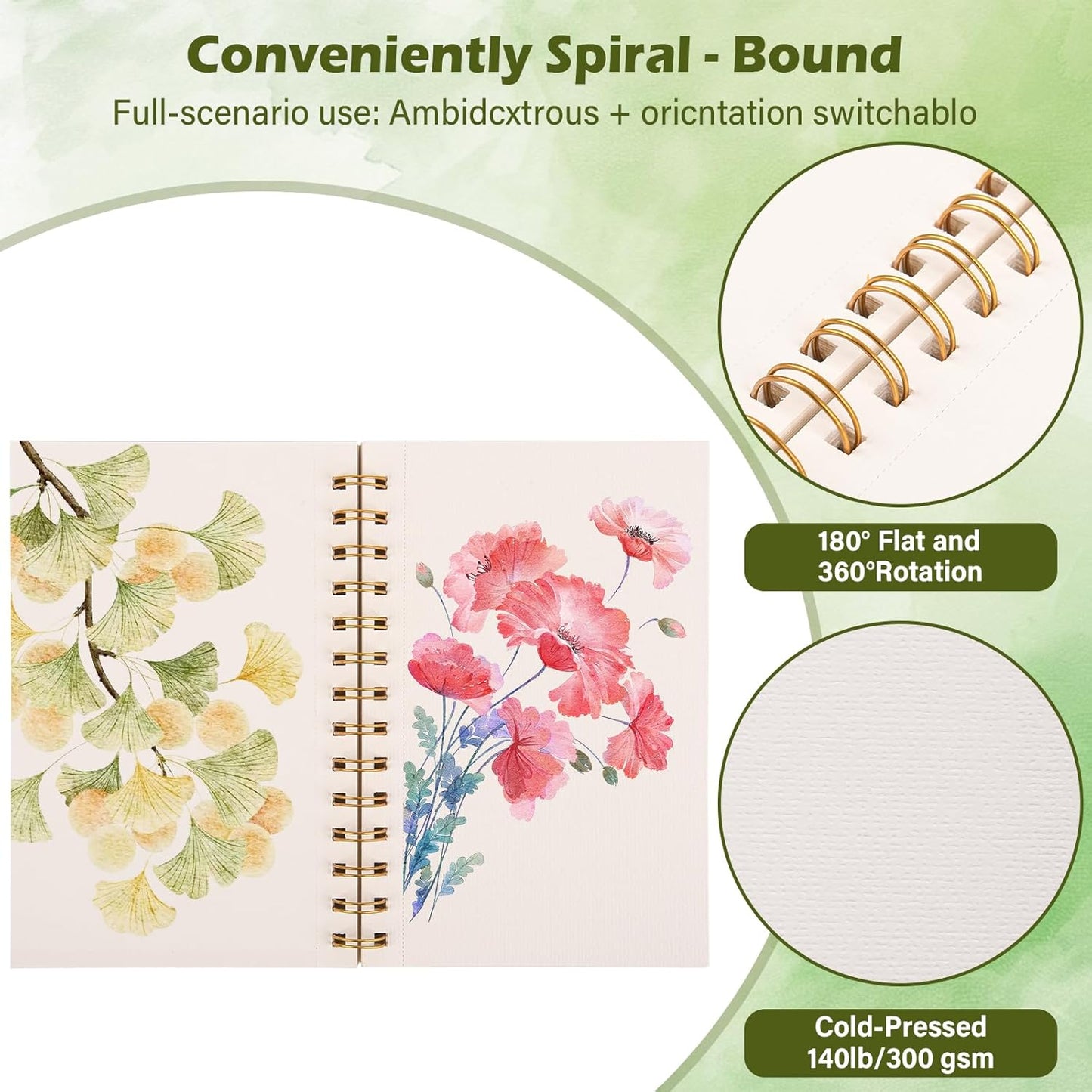 Watercolor Paper Pad 3.5x5.5 Inch | 30 Sheets 140lb/300g,Spiral-Bound, Tear-Resistant & No-Bleed | Artist-Grade for Water Color Paper/Ink | Compact Travel Sketchbook (Adults, Students, Outdoor)