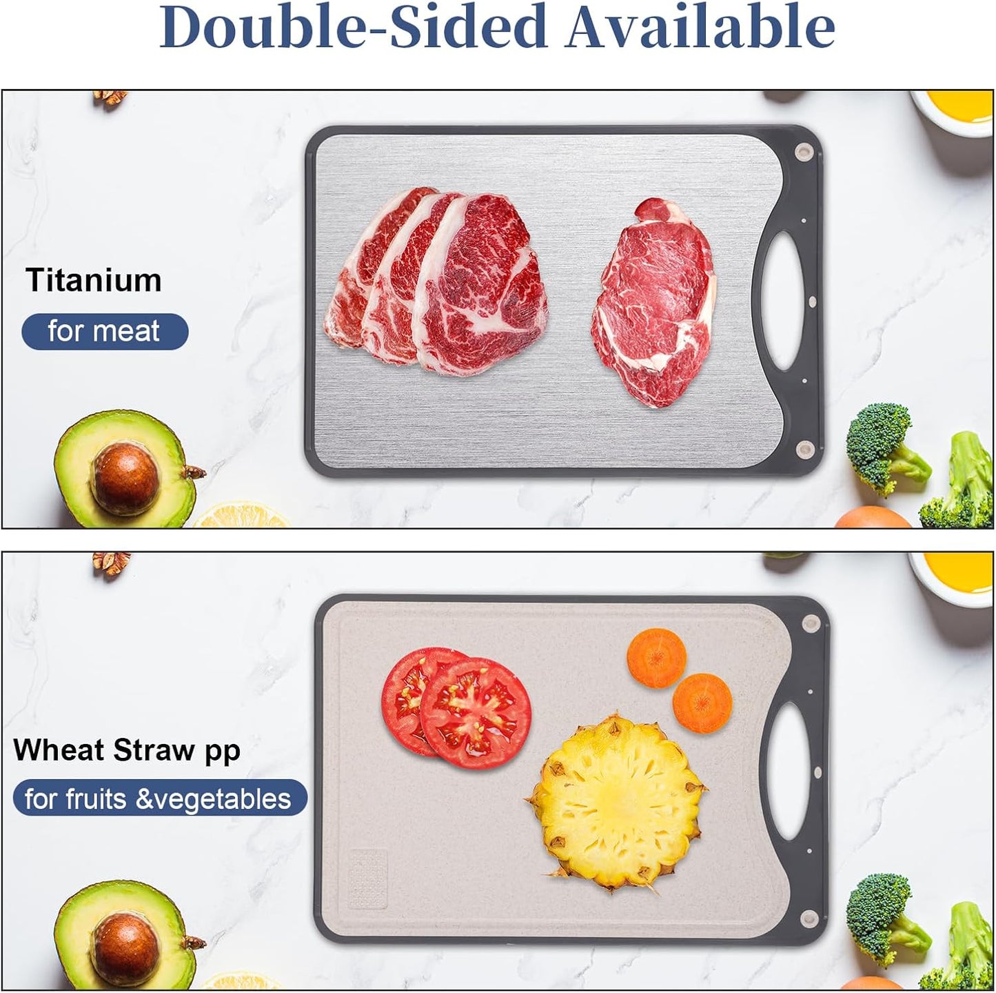 Titanium Cutting Boards For Kitchen, Double Sided Cutting Board, Food Grade Titanium And Wheat Straw PP Chopping Board, Easy To Clean, Large Size 15”×10” Dark Gray