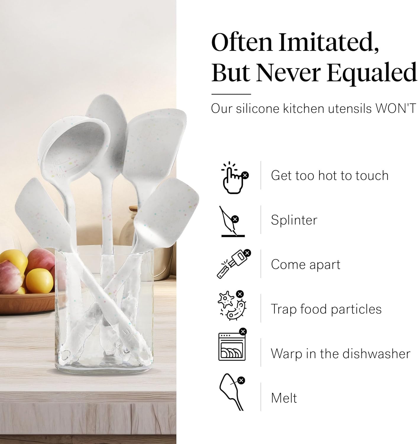 GIR: Get It Right 5-Piece Silicone Essentials Kitchen Utensils Set - Ladle, Spatula, Flip, Spoon & Spoonula - Non-Toxic Cooking Utensils for Nonstick Cookware, Cooking and Baking - Party Confetti