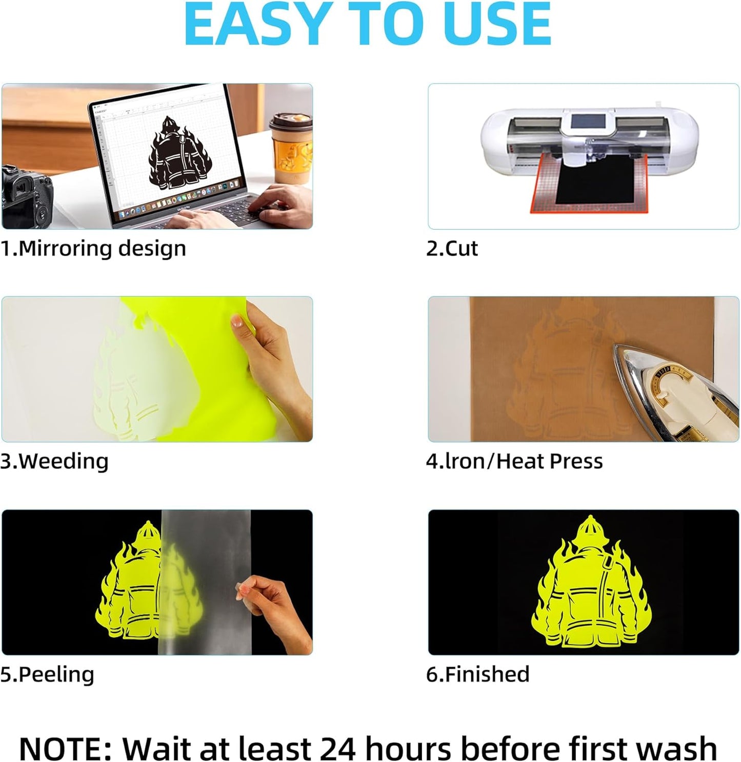 guangyintong HTV Heat Transfer Vinyl Bundle, 52 Pack 12" x 10" Iron on Vinyl for T-Shirt, 33 Assorted Colors Clossy Reflective and Fluorescent HTV Vinyl for All Cutting Machine Easy to Cut & Weed