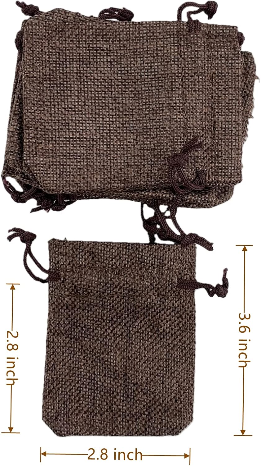 Palmhomee Pack of 25 Burlap Gift Bags with Drawstring Linen Jewelry Pouches Wedding Hessian Jute Bags for Birthday and Treat Pouches Party Wedding Favors Gift (2.8x3.6 Inch, Coffee)
