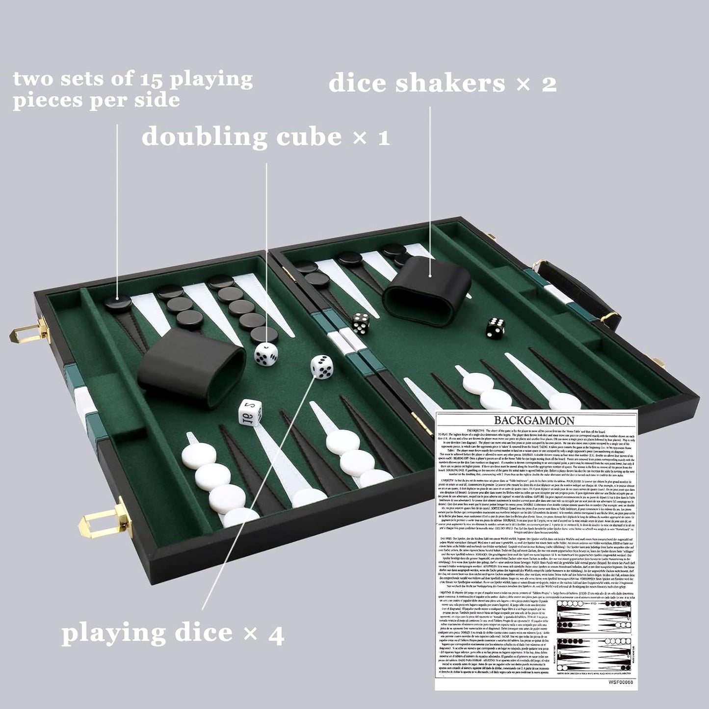 Backgammon Set - Classic Board Game with Premium Leather Case - Portable Travel Strategy Backgammon Game Set for Adults, Kids (18inch, Black)