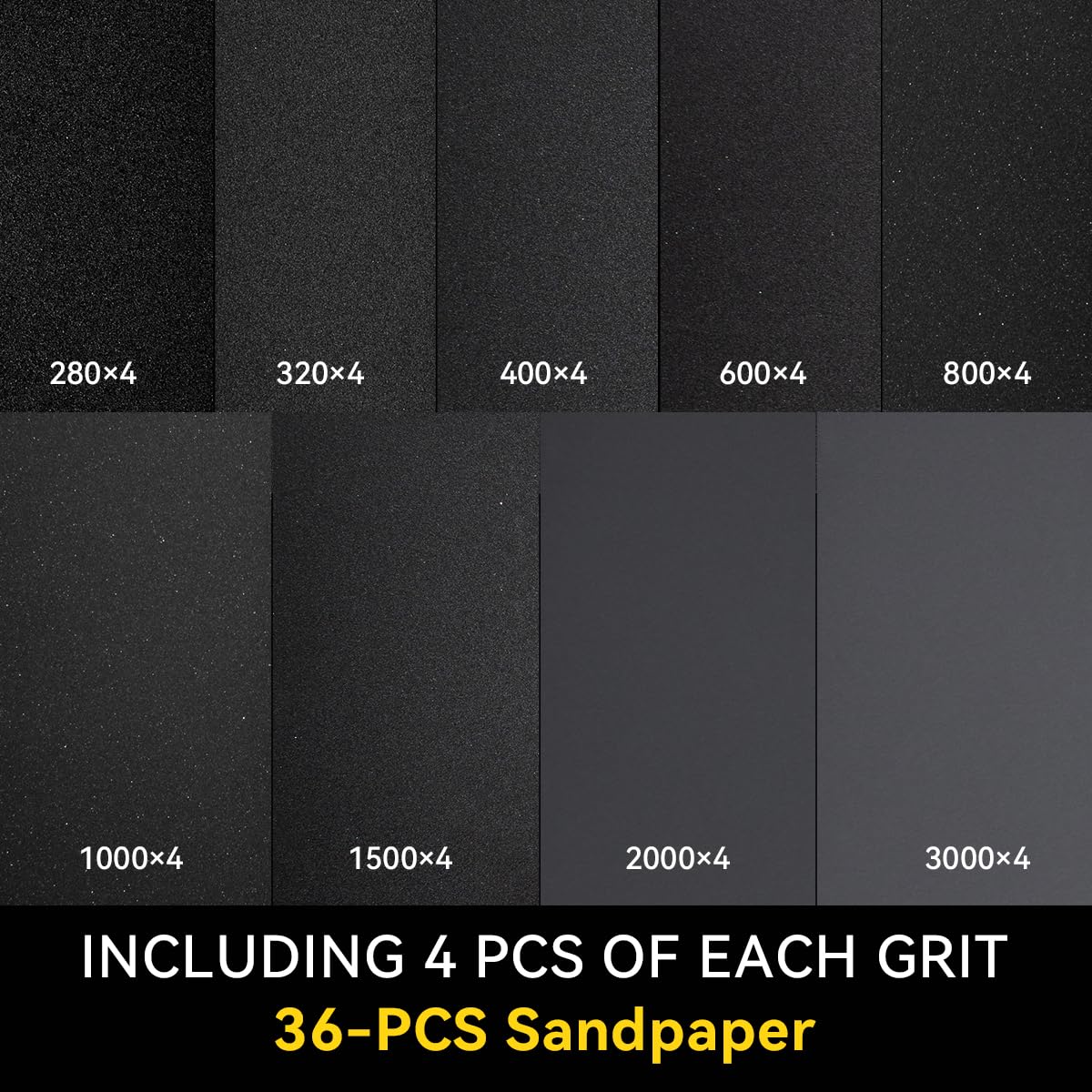 Sandpaper 36 Sheets 280/320/400/600/800/1000/1500/2000/3000 grit Assorted Wet Sanding Paper Automotive Sandpaper Assortment, for Car Wood Metal Furniture 9x3.6 Inch
