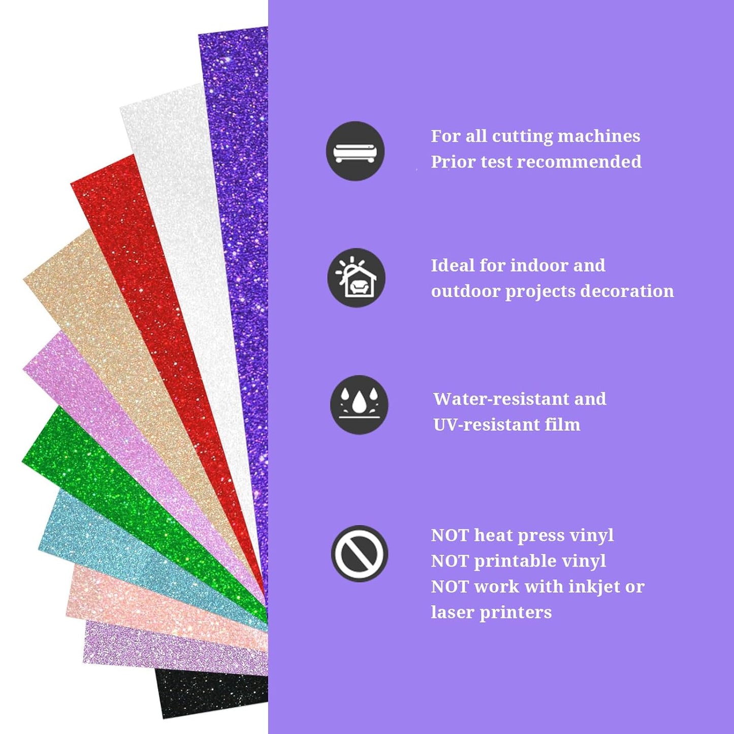TECKWRAP Shimmer Vinyl Glitter Adhesive Sheets for Craft Cutter 12" x 12" 10 Sheets/Pack