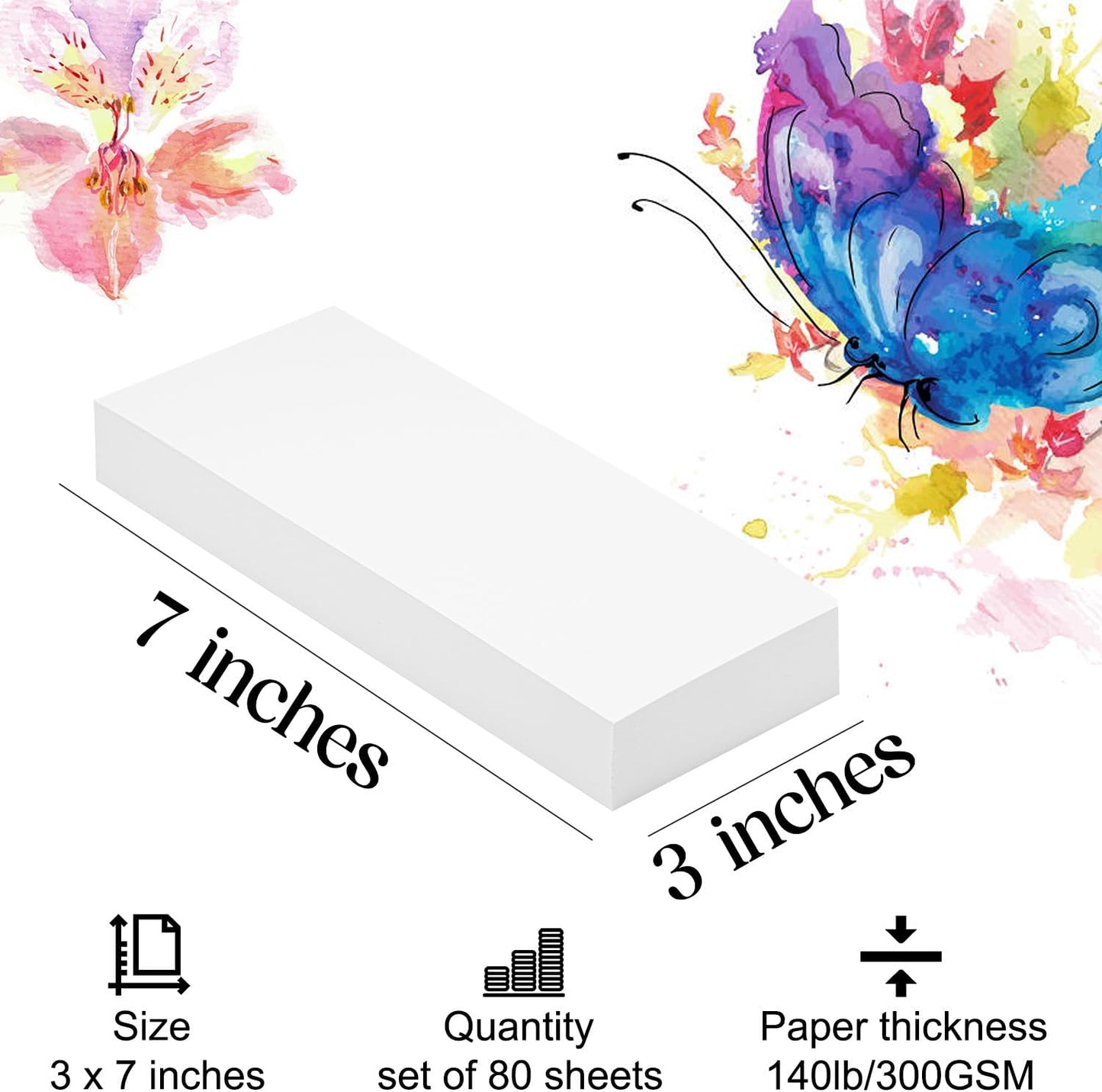 Watercolor Paper 3x7 inches 80 Sheets,Heavyweight Artist Paper 140lb/300GSM Cold Press Natural Cotton Paper for Students Artists Watercolor Drawing