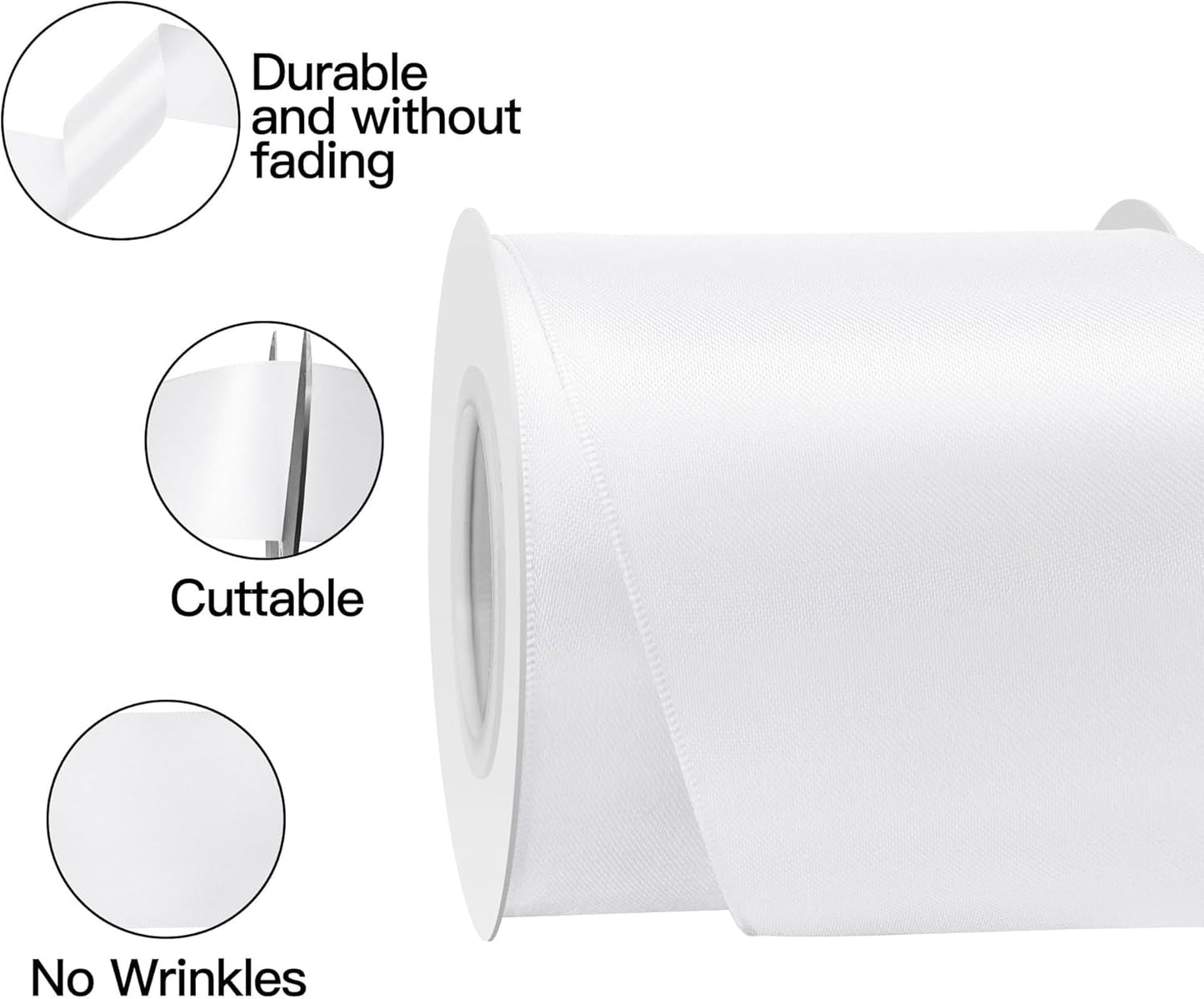 White Satin Ribbon 3 Inch X 15 Yards Solid Color Double Faced Ribbons Perfect for Crafts Wedding Decor Bow Making Arts Sewing and More