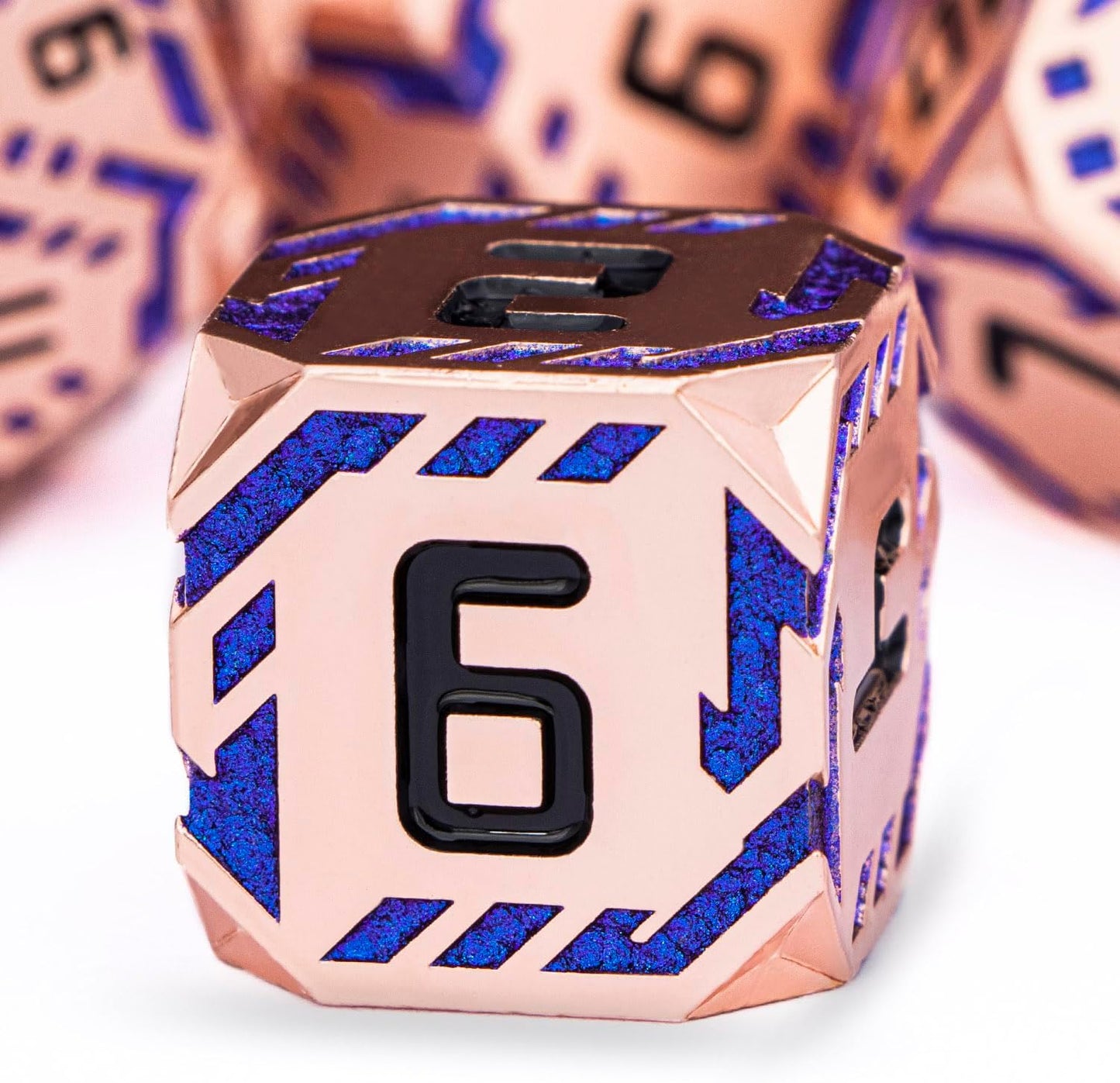 Metal DND Sci-fi Dice Set 7PCS Stripe Polyhedral Dice for Dungeons Dragons RPG Role Playing Game, Glitter D and D Dice with Gift Box D6 D8 D10 D12 D20 (Copper Blue)