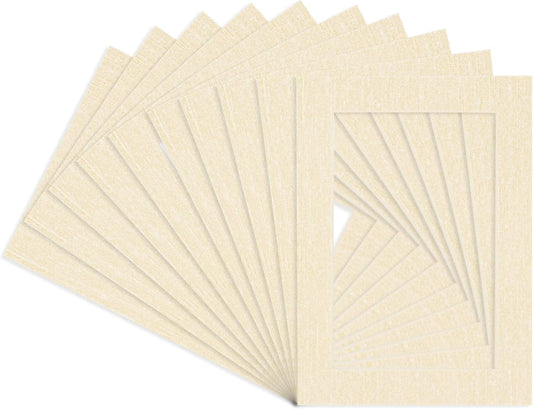 Pack of TEN 8x10 Mats Bevel Cut for 5x8 Photos - Acid Free Fresh Linen Canvas Precut Matboards For Pictures, Photos, Framing - 4-ply Thickness