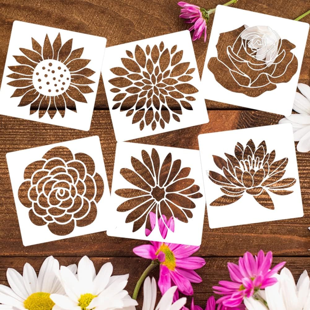 Flower Stencils for Painting 3inch Flower Stencil Small Floral Stencil Drawing Templates for Wood Wall Card DIY Projects