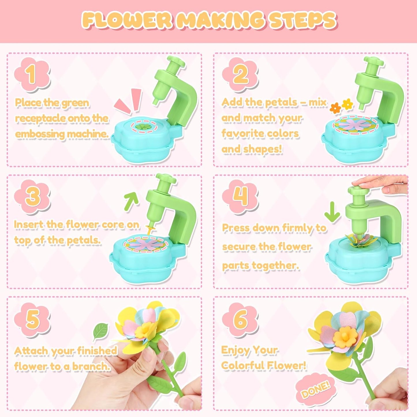 Crelloci DIY Fabric Flower Bouquet Craft Kit - Creative Handmade Floral Arrangement Toy Set, Arts and Crafts Gift for Toddlers Kids Girls & Boys Ages 3+