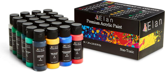 Elan Professional Acrylic Paint Set, 24 Vibrant Colors Acrylic Paint Tubes 2fl oz, Non-Toxic Tubes for Canvas & Crafts, Art Paints for Adults