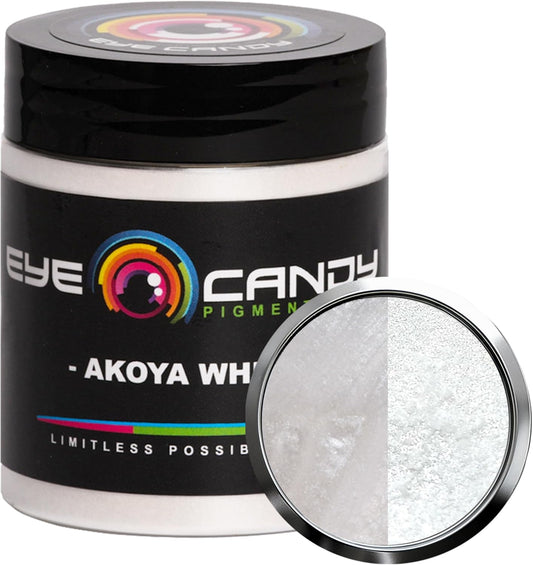 Eye Candy Pigments Premium White Mica Powder - Akoya White (25gr) - for Epoxy, Resin, Soap, Paint, Woodworking, Acrylic Pouring, Bath Bombs, Fishing Lures - DIY Arts and Crafts Additive