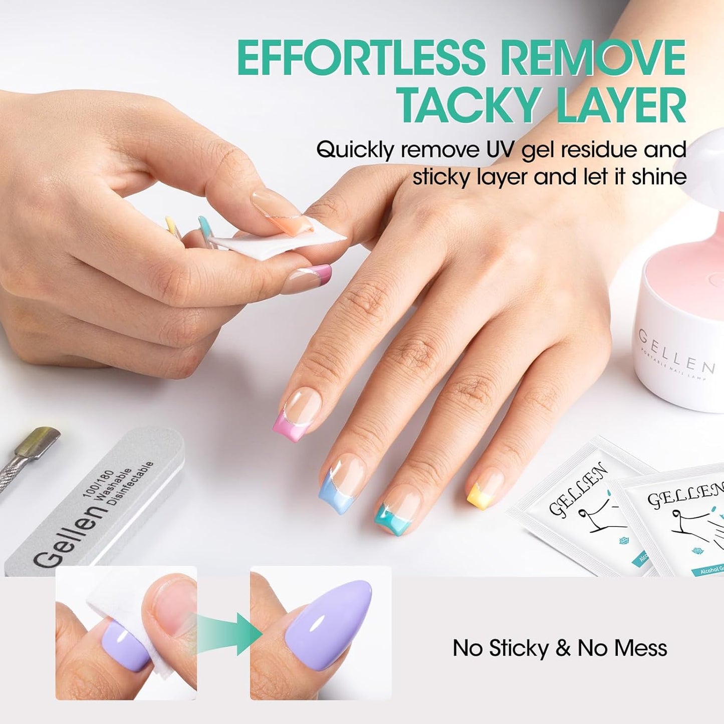 GELLEN Nail Cleanser Pads, 200 Pack Alcohol Prep Pads Nail Cleanser Wipes Remove Tacky Residue, Lint-free Glossy Wipes for Acrylic/Builder/Gel Polish Travel Individually Wrapped for Perfect Manicure