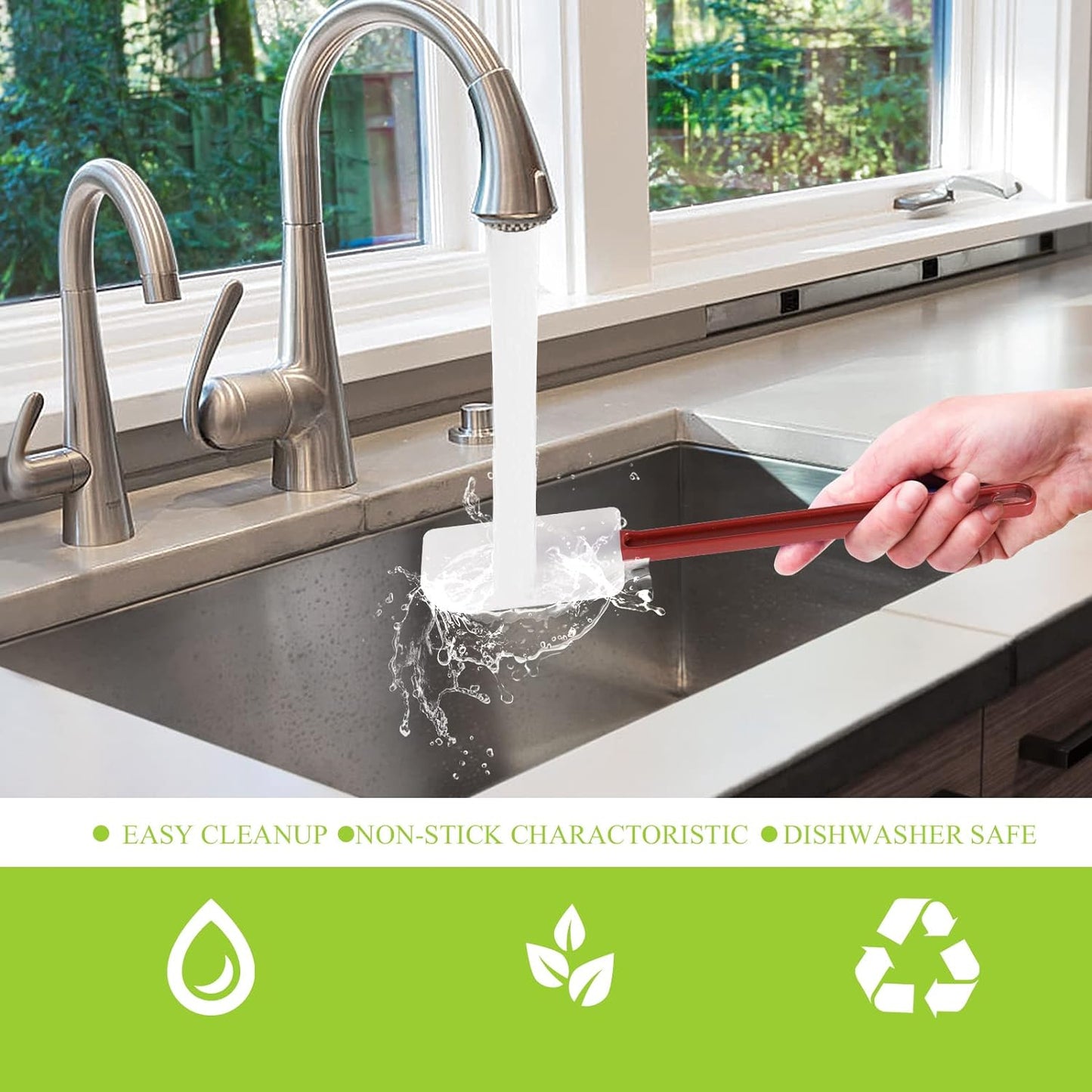 Silicone Rubber Spatula Set of 3, 14 Inch High Heat Commercial Spatula (3 Scrapers)