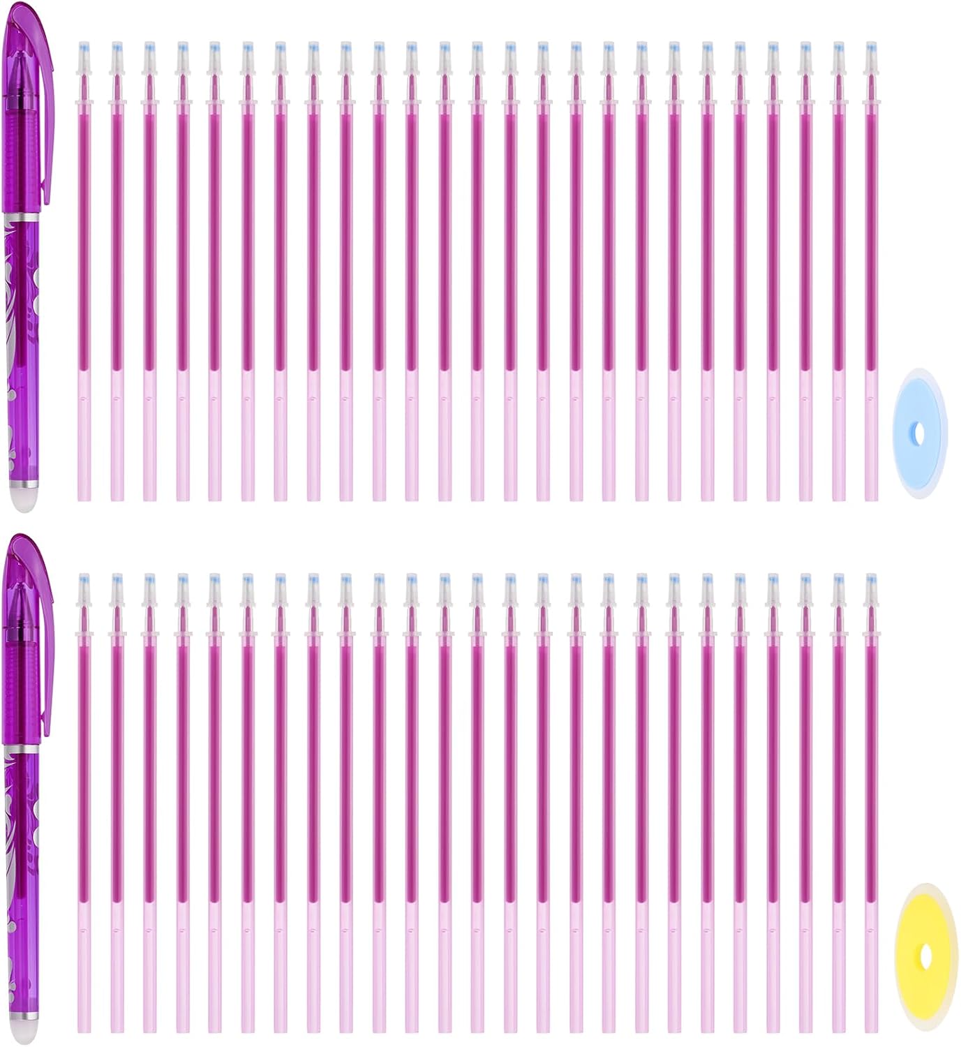 PATIKIL 2Pcs Erasable Gel Pens with 50 Refills & 2 Erasers, 0.5mm Heat Erasable Pens for Fabric Purple Ink Fabric Marking Pen for Sewing Quilting Planner Writing
