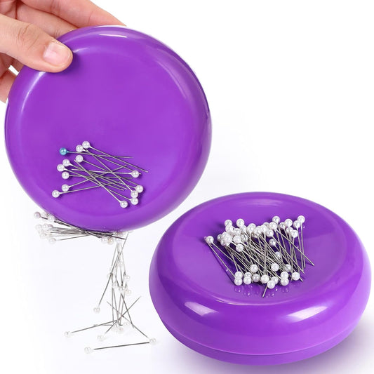 Waydress 2 Pieces Magnetic Pin Holder Sewing Pincushion Round Paper Clip Holder Magnetic Cushion Sewing Pin Push Hairclip Storage Case Needle Cushion for Sewing DIY Project(Purple)