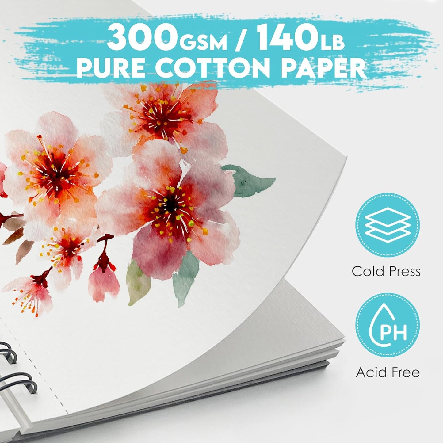 KOVIEDE 100% Cotton Watercolor Paper Pad - 30 Sheets 7"x10" Spiral Bound 140lb/300gsm Cold Press Watercolor Sketchbook, Artist Quality Art Journal Supplies for Adults, Kids & Beginners