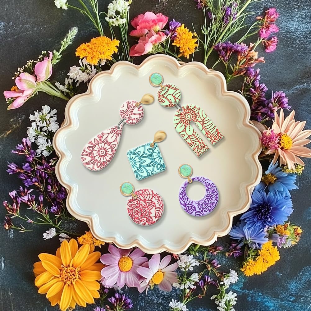 CHGCRAFT Abstract Flowers Geometric Flowers Silicone Texture Stamp Polymer Clay Molds DIY Clay Texture Tools for Clay Pottery Earring Jewelry Making Stamp Engraving Machines, Flower, 5.5x5.5inch