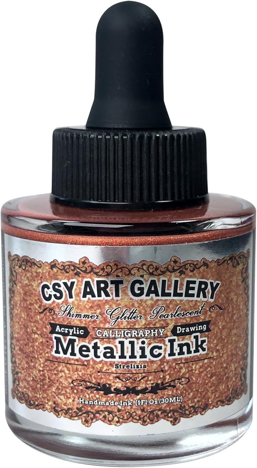 CSY Art Gallery Metallic Acrylic Paint Inks -Calligraphy Ink-Liquid Gold Paints-for Marker,Painting,Drawing,Sketch,Resin,Wood,Ceramic (Strelizia)