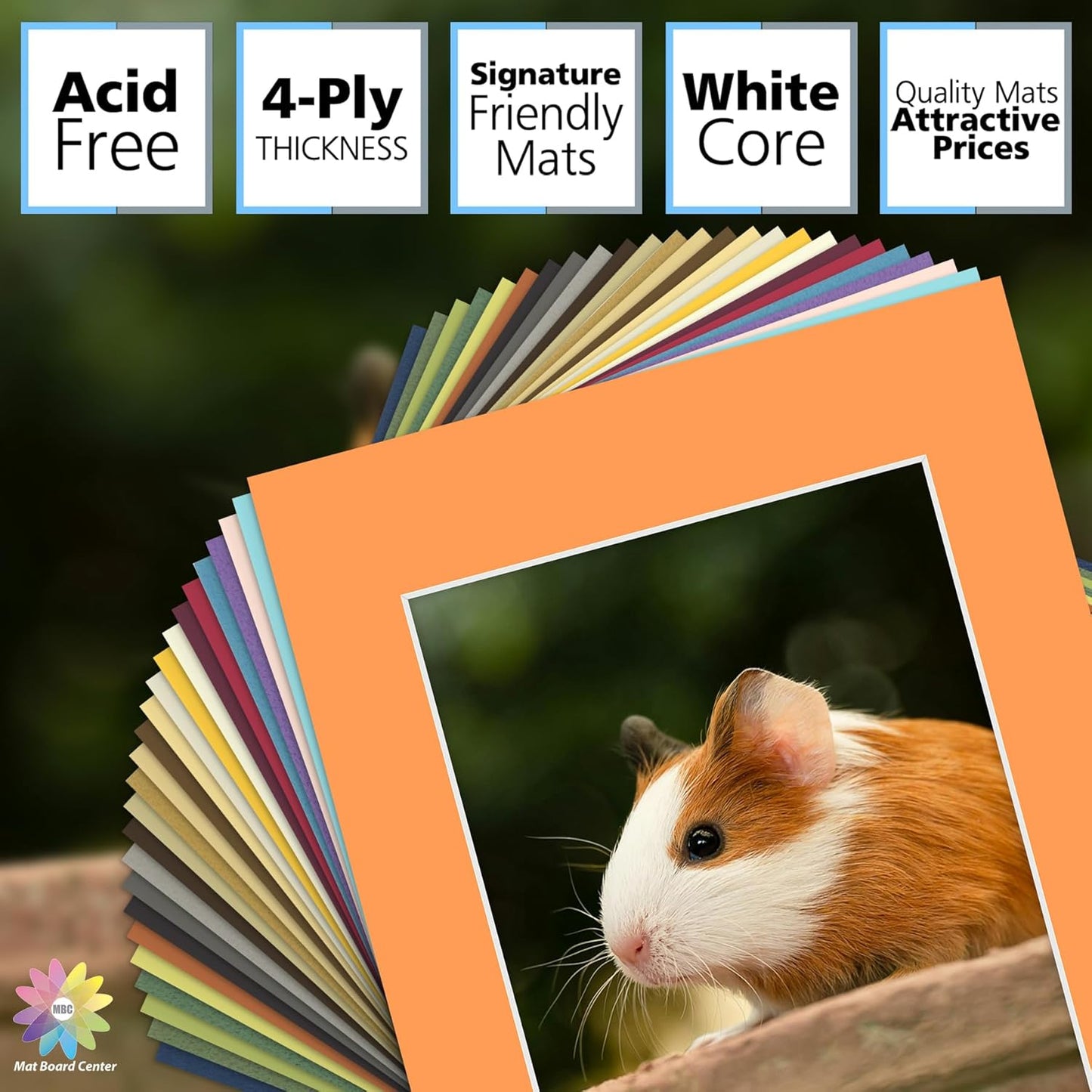 Mat Board Center, Pack of 50, 11x14 for 8x10 Mixed Color Mats - Acid Free, 4-ply Thickness, White Core - for Pictures, Photos, Framing