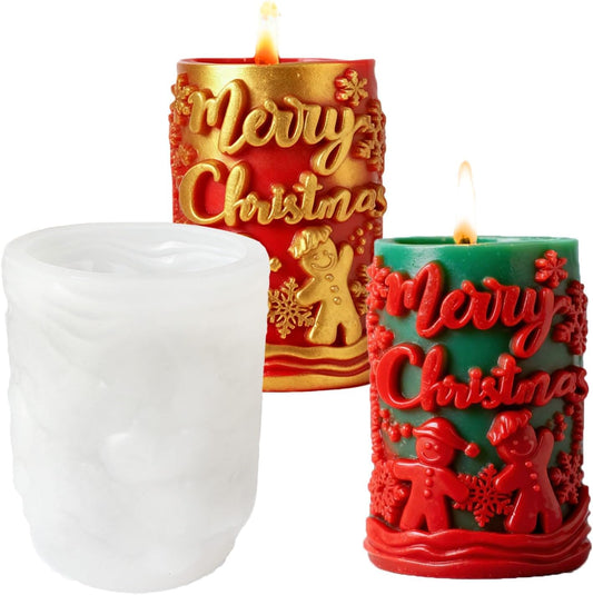 1PCS Christmas Candle Mold, Pillar Snowman Christmas Resin Silicone Molds Kit, 3D Christmas Shape Silicone,Candle Silicone Mold for DIY Wax Soap