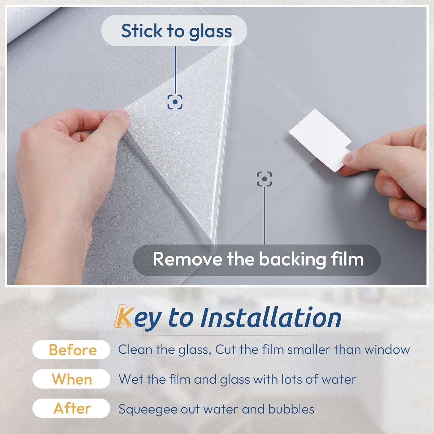 rabbitgoo Window Privacy Film, Frosted Glass Window Clings, Static Cling UV Heat Blocking Door Stickers for Home Bathroom, Removable Indoor Decal Coverings Day and Night, Pure, 23.6 x 78.7 Inches