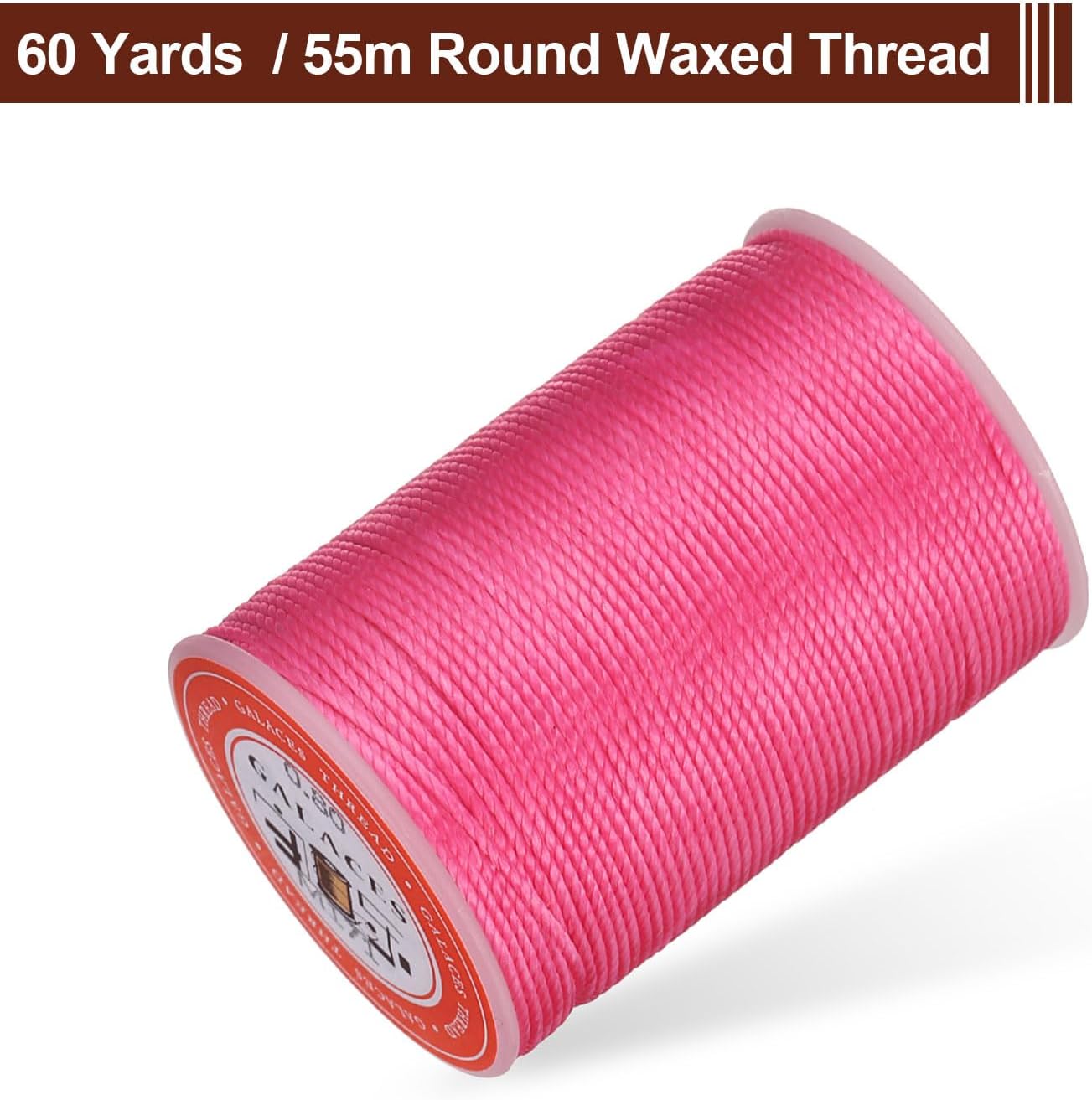 uxcell Round Leather Sewing Waxed Thread, 55m / 60 Yards Wax Polyester String, 0.8mm Waxed Stitching Cord for Leather Crafts, Bookbinding, Bracelets Braided, Rose